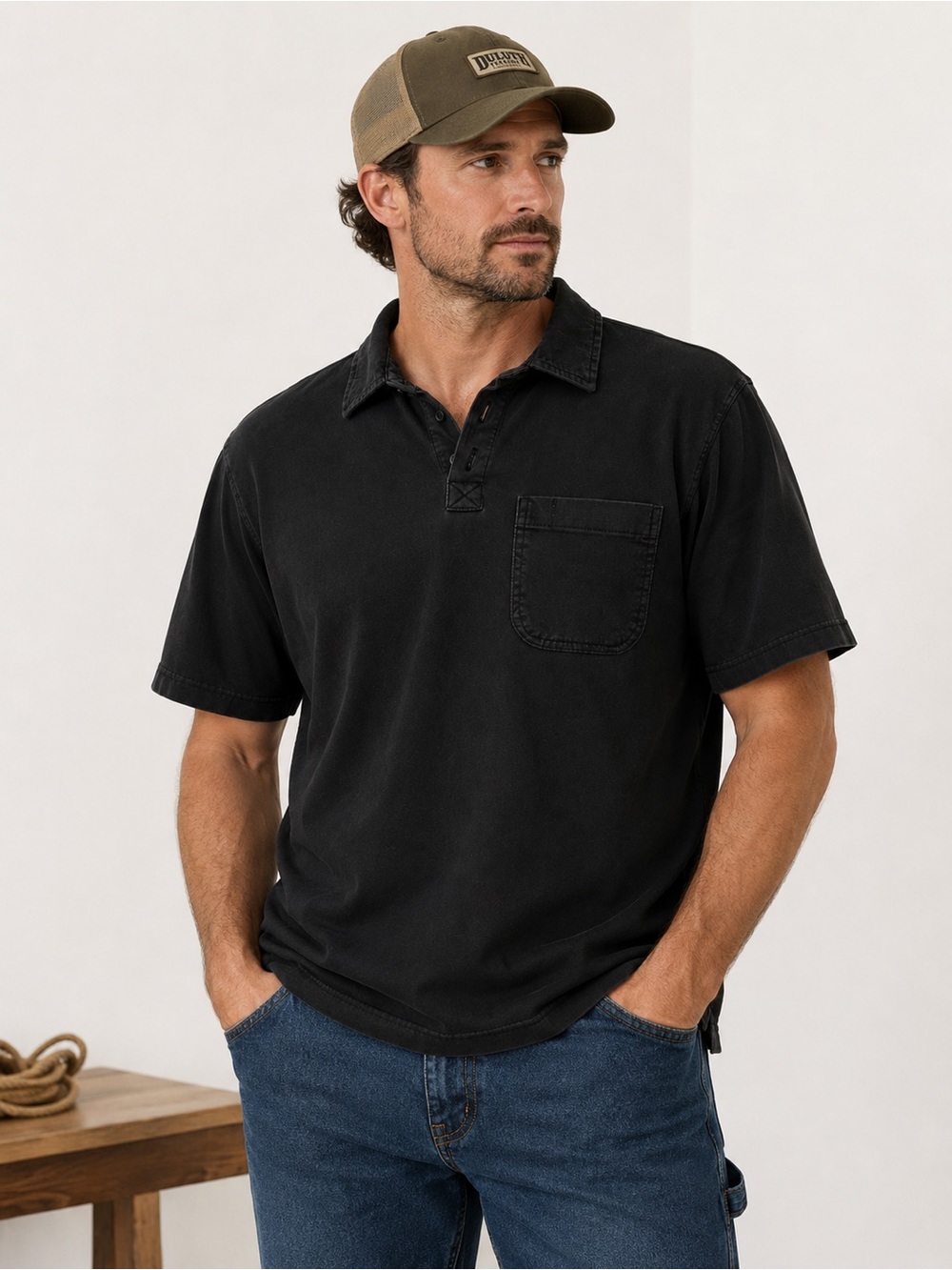 Duluth Trading Co Pocket Polo Shirt Men’s Medium Black Workwear Short Sleeve